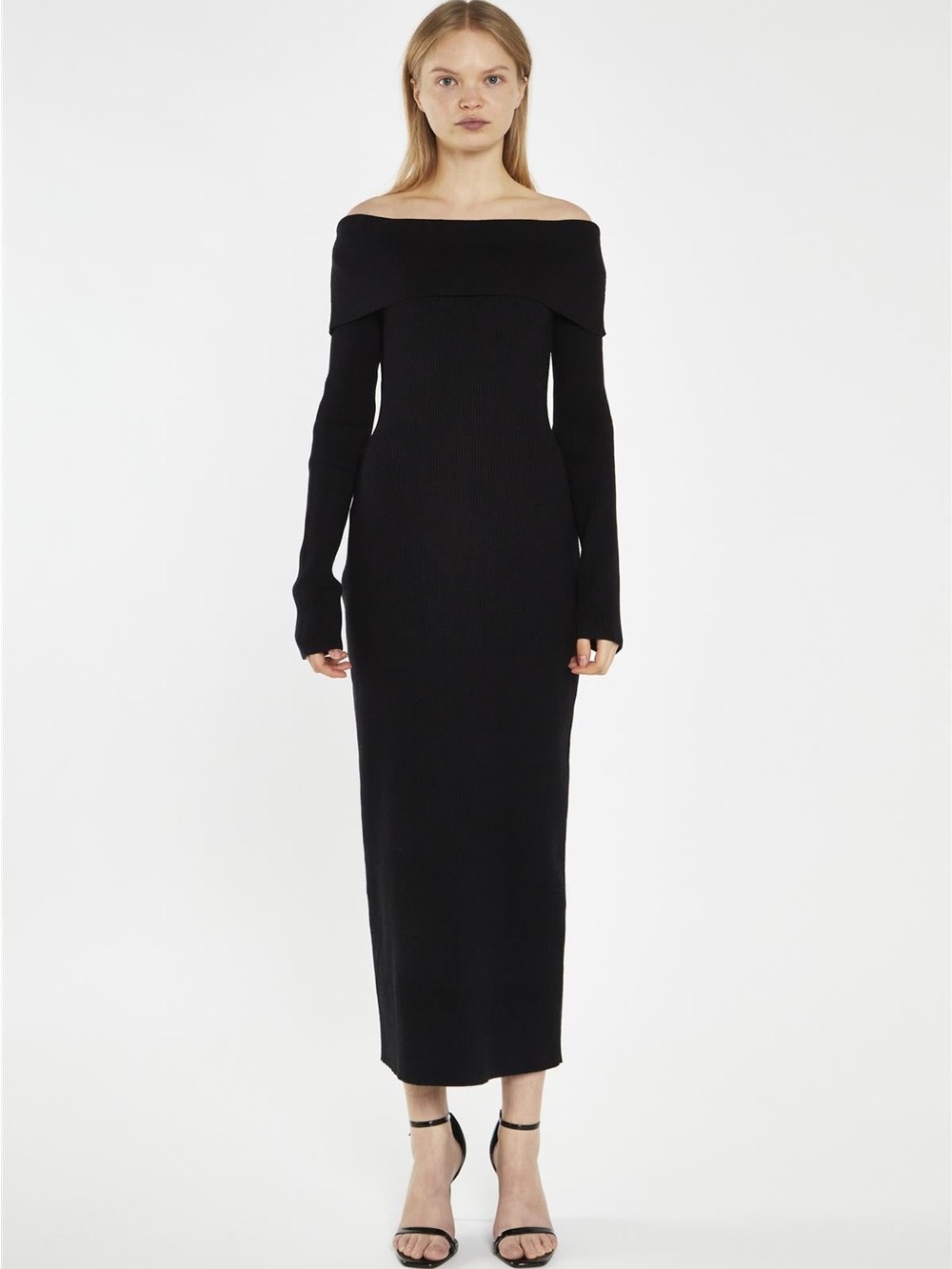 Bardot Black Off-Shoulder Long Sleeve Midi Dress